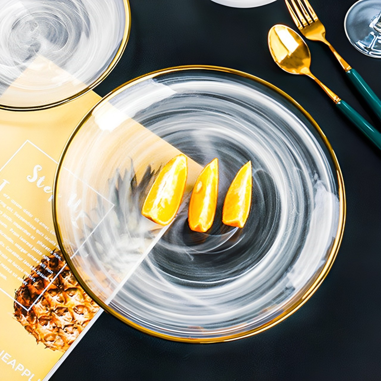 Gold rim glass charger plate