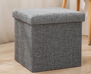 Banco Otomano Plegable de Lino de 15x15x15 Pulgadas, Estilo Japonés Moderno, Banco de Almacenamiento para Dormitorio, Reposapiés de Tela - Product Image 4