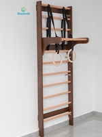 Barras Suecas de Gimnasia, Escalera de Pared, Barra de Dominadas Ajustable de Madera, Equipo de Gimnasio en Casa para Fitness y Fisioterapia