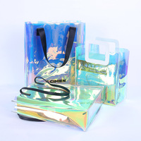 Sac à provisions réutilisable en plastique irisé rose holographique brillant avec logo personnalisé Sac fourre-tout cadeau avec design personnalisé
