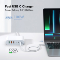 Chargeur de bureau super rapide 200W 6 ports GaN tendance, vente en gros, type C avec prise EU/UK/US/AU, charge PD pour ordinateur portable, téléphone portable