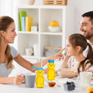 Botella de jugo espesada transparente con forma de oso de dibujos animados, taza bonita creativa para té de la leche, agua o jabón líquido para niños - Product Image 5
