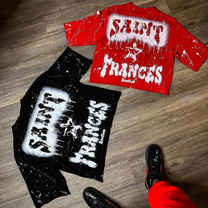 커스텀 올오버 프린트 남성 티셔츠, 250gsm 순면 오버사이즈 크롭탑 (원시적인 마감 소매 및 캐릭터 디자인) - Product Image 2