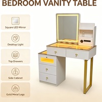 Table de maquillage LED compacte avec miroir à commande tactile intelligente, tiroirs de rangement et armoire latérale pour la maison