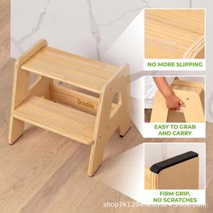 Taburete de madera para niños, 13 pulgadas de altura, diseño antideslizante y seguro para uso en baño, inodoro y lavabo. - Product Image 2