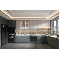 Meuble sous évier de cuisine modulaire moderne, design écologique, finition gris brillant, construction en panneaux MDF mélaminés, garantie 2 ans