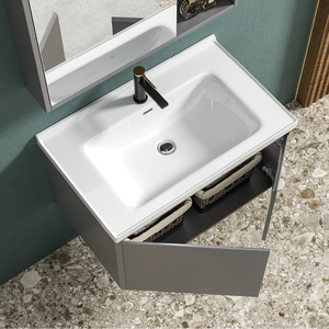 Mobile da Bagno Sospeso da Parete da 60, 70, 80 cm con Specchio <span class=keywords><strong>LED</strong></span> Intelligente e Lavabo per Ville, Mobili per il Bagno - Product Image 2