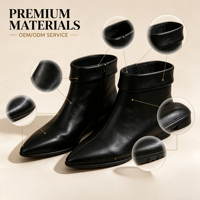 Bottines personnalisables pour femmes à bout pointu en cuir de veau ciré avec revers pliable, doublure plate couleur café, faible MOQ, bottes en cuir tendance