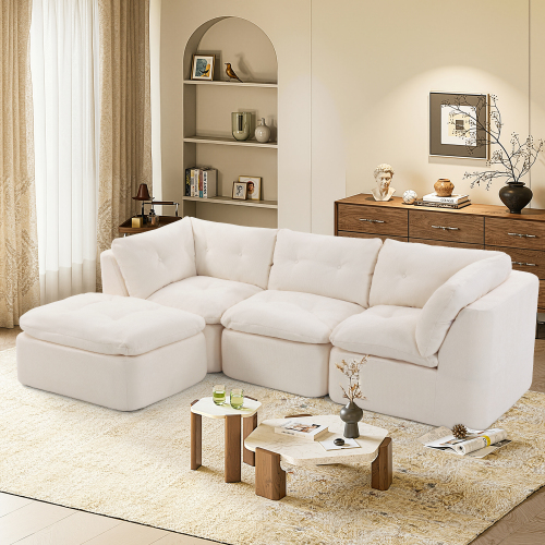 Beige+Blanco + Tela + 4 Asientos + Espuma