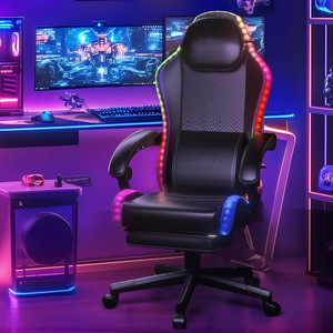 <span class=keywords><strong>Chaise</strong></span> de jeu robuste <span class=keywords><strong>pour</strong></span> le gaming, Silla <span class=keywords><strong>Gamer</strong></span> avec lumières LED, noir et rouge, <span class=keywords><strong>chaise</strong></span> de bureau pivotante inclinable et verrouillable, capacité 400 lb, grande taille - Product Image 3
