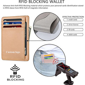 Porte-cartes fin anti-RFID en cuir minimaliste pour femme, portefeuille de poche avant ultra-plat avec blocage RFID, pochette frontale minimaliste - Product Image 3