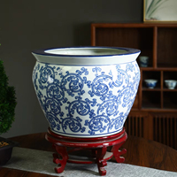 Kit de pots de fleurs décoratifs en céramique pour l'intérieur et l'extérieur, bleu et blanc, pour hôtel, jardin, décoration de la maison