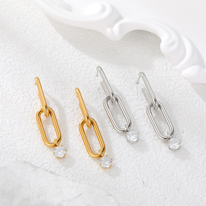 Pendientes de Acero Inoxidable con Incrustaciones de Diamantes, Modernos, con Circonitas, Estilo Único y de Alta Gama - Product Image 1