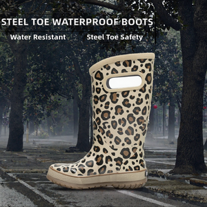 Bottes de pluie mi-mollet à imprimé léopard, imperméables, avec embout en acier, en caoutchouc, antidérapantes, à bout rond, pour la randonnée en extérieur - Product Image 2