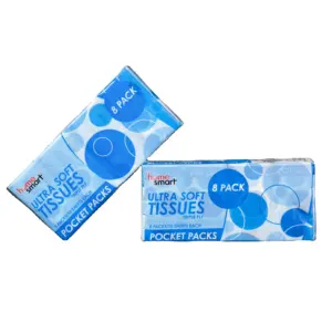 La migliore vendita piccola tasca carta velina per uso tessuto facciale polpa vergine imballaggio di plastica 2 strati pulizia del viso 19.5*20.5cm ibo