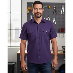 Chemise de travail de sécurité pour hommes, en coton, à manches courtes, avec poches poitrine, uniforme de travail - Product Image 2