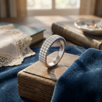 Bague Éternité Pavée à Trois Rangs de Moissanite, en Argent S925 Plaqué Or 18K, Pierre Ronde, pour Femme, Empilable, Bijou Fin, Cadeau de Mariage