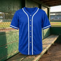 Jersey Baseball Pria Biru Royal Lengan Pendek Kancing Depan Penyerap Keringat Regular Fit Pakaian Olahraga Dewasa