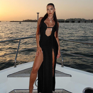 Abiti Lunghi Estivi da Spiaggia <span class=keywords><strong>per</strong></span> <span class=keywords><strong>Donna</strong></span>, Moda Femminile, Vestito <span class=keywords><strong>Sexy</strong></span> con Spacco Alto, Senza Maniche, Collo all'Americana - Product Image 5