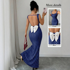 Abito Estivo da Donna Slim-fit con Scollo Quadrato, Stampa a <span class=keywords><strong>Pois</strong></span> Vintage, Schiena Scoperta e Spalline a Fiocco, Stile Europeo Americano, Nuova Collezione - Product Image 4