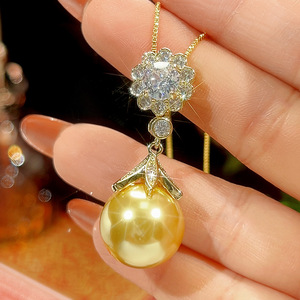 Ensemble de bijoux de haute qualité, écologiques, en cuivre plaqué or, collier et boucles d'oreilles en perles de coquille, imitation perle 16-14 mm - Product Image 5