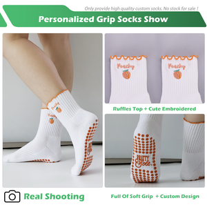 Miễn Phí Mẫu Cá Nhân Thiết Kế Ruffle Top Thêu Biểu Tượng Crew Chống-Trượt Vớ Bông Phụ Nữ Biểu Tượng Tùy Chỉnh Grip Yoga Pilates Vớ - Product Image 2