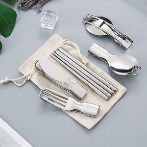 Ensemble de couverts de voyage pliables en acier inoxydable avec logo personnalisé, cuillère, fourchette, couteau, pour les événements en plein air, cadeaux promotionnels - Product Image 6