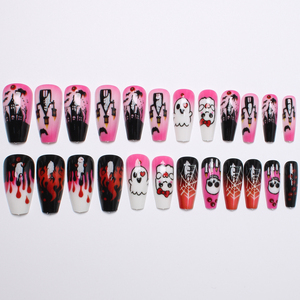 <span class=keywords><strong>Uñas</strong></span> Postizas <span class=keywords><strong>Acrílicas</strong></span> Y2K Rosadas Góticas, Diseño Largo de Ataúd para Halloween con Goteo de Sangre de Fantasma y Casa Encantada, para Mujer - Product Image 4