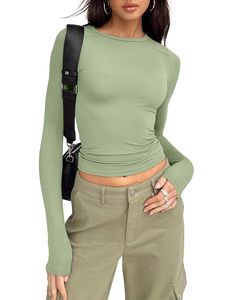 Tops <b>for</b> Girls Trendy <b>Women's</b> Long Sleeve Shirt Basic Crop Tops <b>Tight</b> Slim Fit Cute Girls' Fall and Winter Clothes - Product Image 3