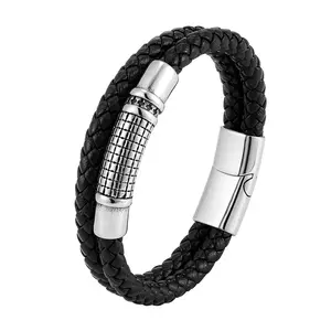 Высокое качество Мужские Роскошные модные ювелирные изделия Веревка Кожаный браслет с нержавеющей стали и кожаный браслет