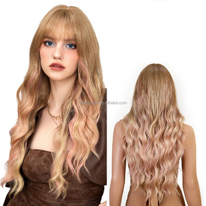 Offres Spéciales doré brun point culminant rose <span class=keywords><strong>Manga</strong></span> transparent frange vague boucles cheveux longs tempérament moelleux paresseux perruque pour les cheveux des femmes - Product Image 1