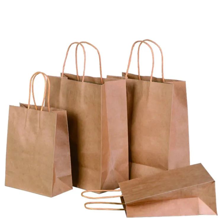 Индивидуальная оптовая продажа, коричневая крафт-бумага, подарочные сумки для покупок с ручкой и вашим собственным логотипом