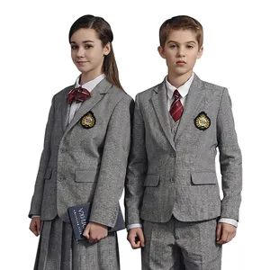 Uniforme escolar estilo universitário, terno personalizado de logotipo padrão de cor unisex calças saia outono inverno uniforme escolar
