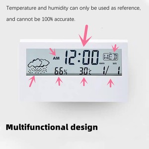 Wholesale LCD Desk Alarm <b>Clock</b> White with <b>Calendar</b> and <b>Digital</b> Temperature Humidity Modern Home Office Watch Battery Operated - Product Image 5