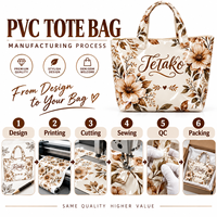 Sac fourre-tout en PVC grande capacité personnalisé, imprimé floral, pour le quotidien, les courses, les voyages, imperméable, avec fermeture éclair supérieure