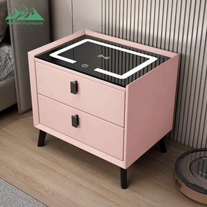 Comodino Minimalista Wayon con 2 Cassetti, <span class=keywords><strong>Tavolino</strong></span> <span class=keywords><strong>da</strong></span> Notte LED con Stazione di Ricarica Wireless e Frontali Lucidi - Product Image 6