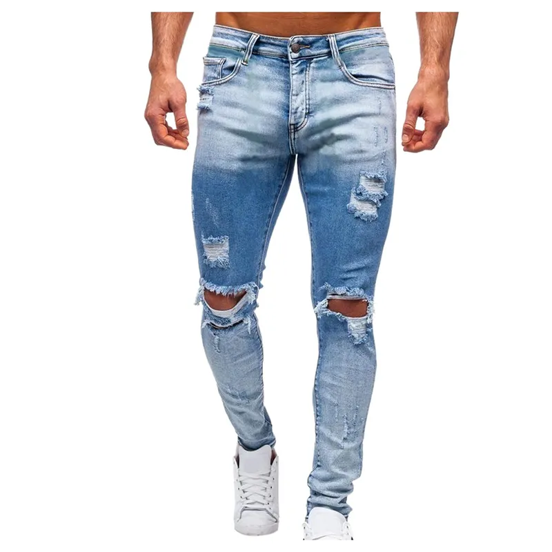 Active stretch men's soft breathable trousers mans boot cut jeans quality ragged denim jeans pants