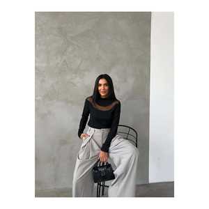 Blusa Minimalista para Mujer, Manga Larga, Malla Transparente, Estilo Diario - Product Image 4