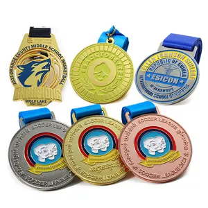 Medallas personalizadas de fábrica de China deportes Metal aleación de zinc baloncesto fútbol Medallas de fútbol 3D oro plata cobre ganador medallas escolares