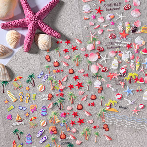 Pegatinas de Uñas Fáciles de Aplicar, con Diseño de Vida Marina, Estrellas de Mar y Conchas, Pegatinas 5D para Decoración de Uñas - Product Image 4