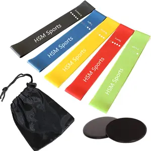 Home Gym Exercise Gliding Discs Core Sliders With 5 Levels Resistance Loop Bands Set