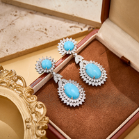Boucles d'oreilles luxueuses ovales bleues en forme de grappe de fleurs, double rangée, en platine, entièrement serties de diamants, bijoux élégants haut de gamme pour femmes, pour banquets et soirées