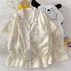 Conjuntos <span class=keywords><strong>de</strong></span> Pijamas <span class=keywords><strong>de</strong></span> Felpa para <span class=keywords><strong>Mujer</strong></span>, Vestidos <span class=keywords><strong>de</strong></span> Poliéster y Algodón Suave, Ropa <span class=keywords><strong>de</strong></span> Dormir <span class=keywords><strong>de</strong></span> Manga Corta con Cuello en V para Adolescentes, Pijamas Cómodos <span class=keywords><strong>de</strong></span> 2 Piezas - Product Image 1