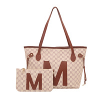 Ensemble de sacs fourre-tout en PU style rétro été/automne/hiver 2026 avec portefeuille à fermeture éclair, sac à bandoulière de haute qualité pour femme avec motif lettre