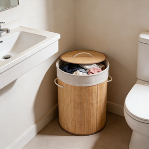 ตะกร้าผ้าสานไม้ไผ่แบบซ้อนได้ ทนทาน ขนาด 13.8x13.8x23.6 นิ้ว ทรงกลม มีสินค้าในคลังสินค้าสหรัฐอเมริกา - Product Image 5