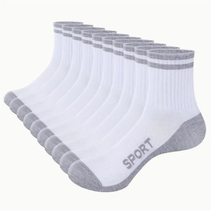 Chaussettes de sport pour hommes, noires et blanches, couleur unie, absorbant la transpiration, pour le basketball, longueur mi-mollet - Product Image 5