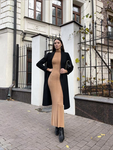 Elegante Abito Aderente a Collo Alto <span class=keywords><strong>in</strong></span> Stile Francese per Donne, Manica Lunga, <span class=keywords><strong>in</strong></span> Nylon/Cotone Spesso Lavorato a <span class=keywords><strong>Maglia</strong></span>, Gonna Lunga Invernale con Dettaglio Illusione - Product Image 6