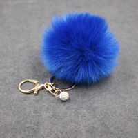Porte-clés pompon en fausse fourrure de lapin électroplaqué pour femme, 8 cm, breloque boule pour voiture avec strass