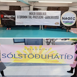 ป้ายโฆษณาโพลีเอสเตอร์พิมพ์ลายตามสั่ง สีพื้นทั้งผืน กันน้ำ ทนรั<span class=keywords><strong>ง</strong></span>สียูวี พร้อมห่ว<span class=keywords><strong>ง</strong></span>ร้อยสาย-แบ<span class=keywords><strong>บ</strong></span>พกพา - Product Image 3