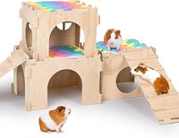 Château amélioré pour cochon d'Inde, abri robuste en bois pour cochon d'Inde, maisonnette pour petits animaux avec escalier